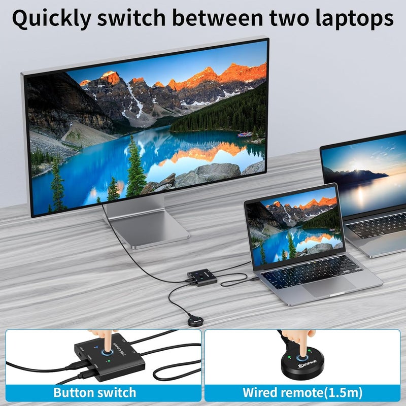 MLEEDA USB C Switch,Bi-Directional USB C Switcher 2 Computers, USB Type C KVM Switch 8K@60Hz 4K@120Hz Video/10Gbps Data Transfer/100W Charging,Compatible with Thunderbolt Device,USB-C Cables Included - Image 4